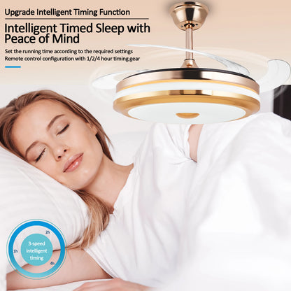 42 Inches Bladeless Ceiling Fans with LED Light, Modern Ceiling Fan, Stepless Color Changing, Dimmable, Timer Setting