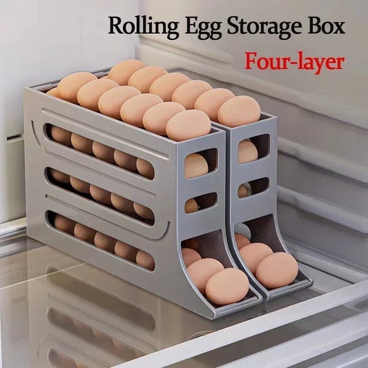 Refrigerator Egg Storage Box 4 Layers Automatic Rolling Egg Holder Kitchen Refrigerator Egg Dispenser Fridge Organizer