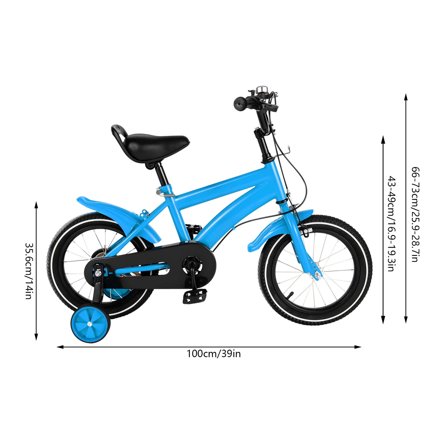 14Inch Children's Bicycle with Detachable Wheel,  Adjustable Kids Bike Unisex for 100-115cm, Lightweight Carbon Steel Frame
