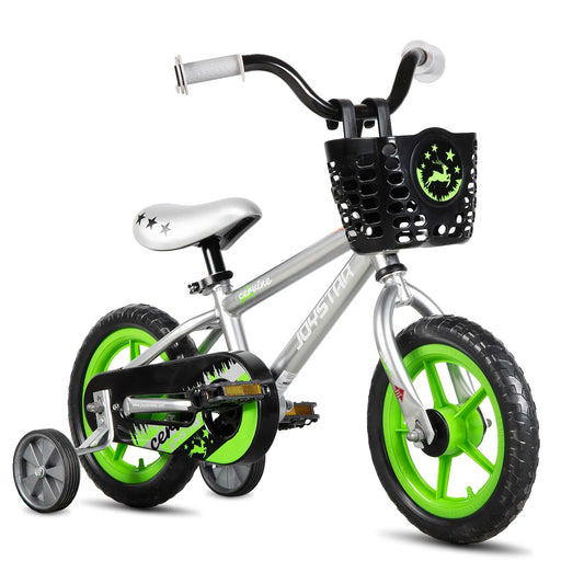 JOYSTAR Cervine 14 18 20 Inch Kids Bike Ages 3-10 Years, graffiti style bike with basket, auxiliary wheels, soft seat, Grey