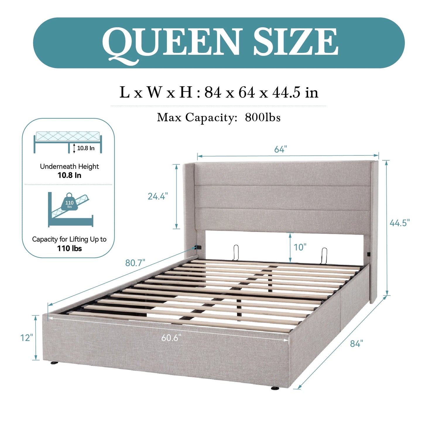 HOOMIC Lift Up Storage Platform Bed Frame with Wingback Headboard/Heavy Duty Hydraulic Bed/Large Underneath Storage, Noise Free