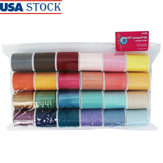 24 Piece 100% Polyester Sewing Thread Set Strong Durable Multi-Color 200 Yards Spools Ideal Quilting Crafting General Sewing
