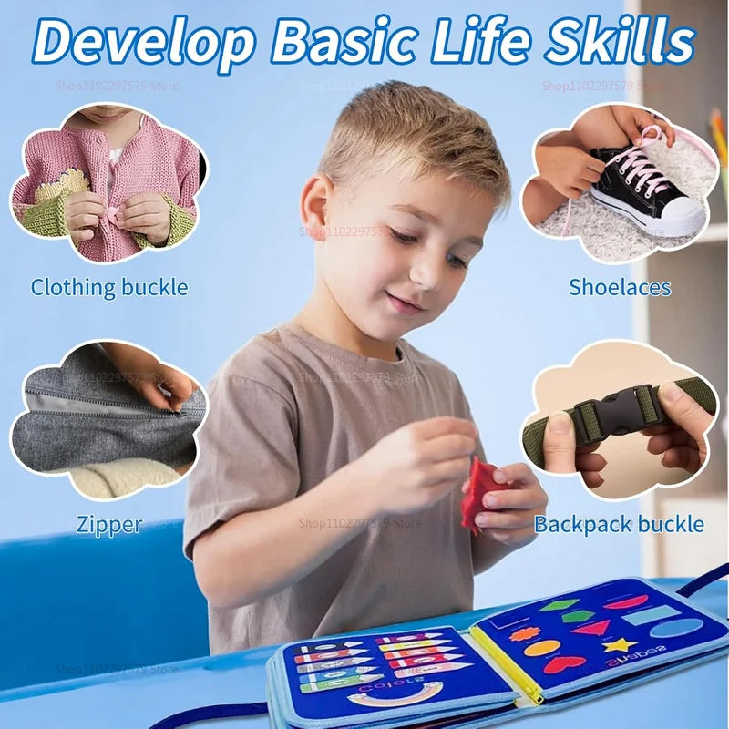 New Busy Board for Toddlers Sensory Toy Buttons Laces Develop Fine Motor Skills Travel-Friendly Learning Activity Board for Kids