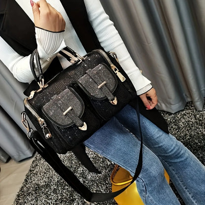 2025 New elegant women's rhinestone sequin handbag, large capacity casual shoulder and crossbody bag, women's casual handbag