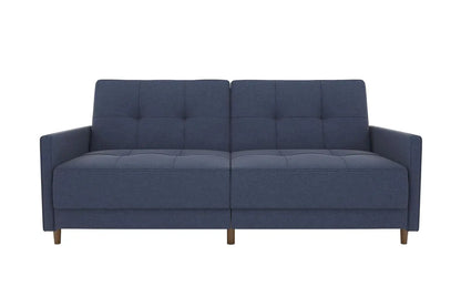 Andora 76 Inch Futon Sofa Bed, Modern Upholstered Couch Sleeper with Button Tufted Back and Seat, Dark Gray