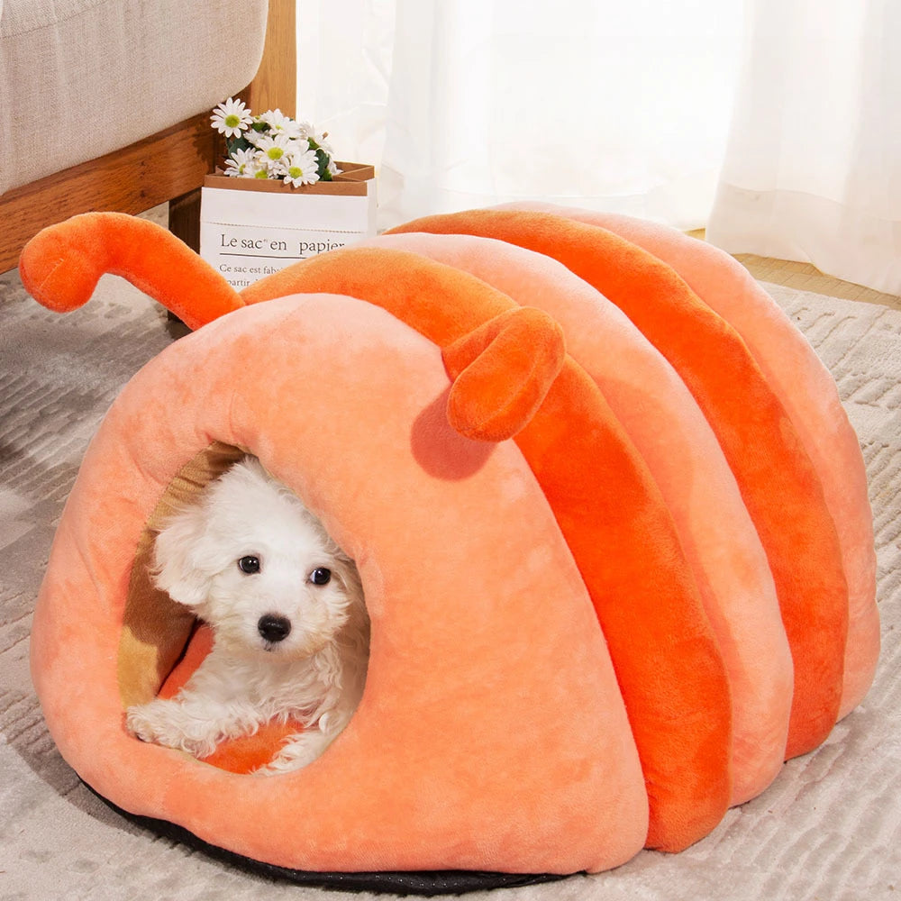 Cute Pet Nest Warm Soft Plush Cat Bed Cartoon Caterpillar Warm Thick Dog House Cat House Foldable Washable Pet Supplies Cat Tent