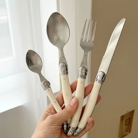 Vintage Dinnerware Steak Knife Fork Spoons Teaspoon Cutlery Stainless Steel Restaurant Flatware Dinner Set Kitchen Tableware