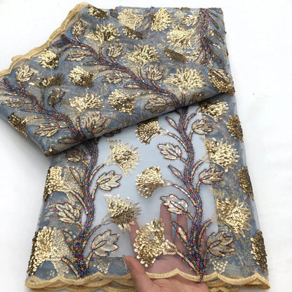 Black French Mesh Lace Fabric Sequins Flocking Bride Dress 2025 High Quality African Lace Fabric 5 Yards Nigerian Tulle Lace Sew