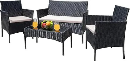 patio furniture 4 pieces conversation sets outdoor wicker rattan chairs garden backyard balcony porch poolside loveseat with cu