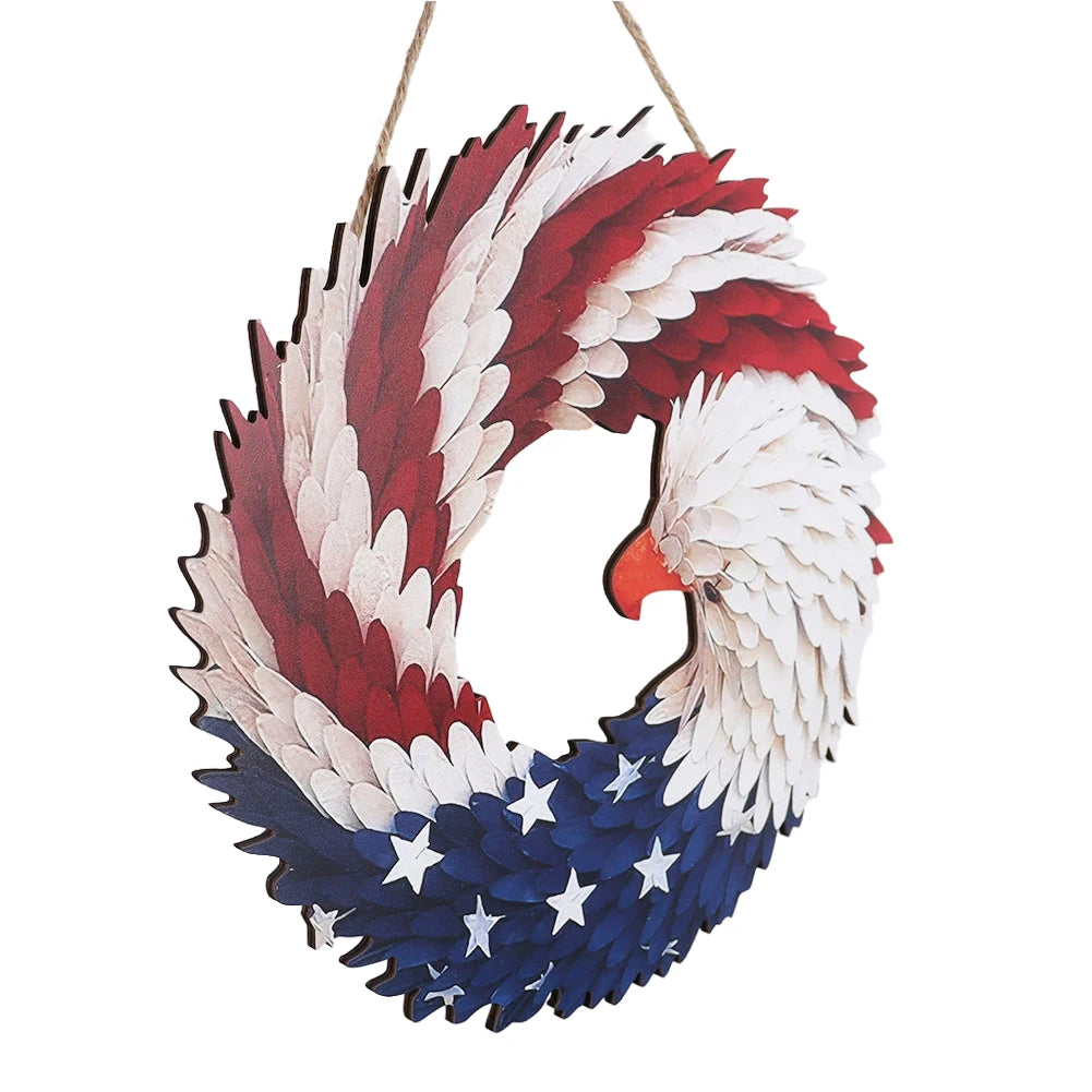 American Flag Eagle Wreath Decorative 4th of July Hanging Door Sign Patriotic Door Hanger for Wall Front Door Farmhouse