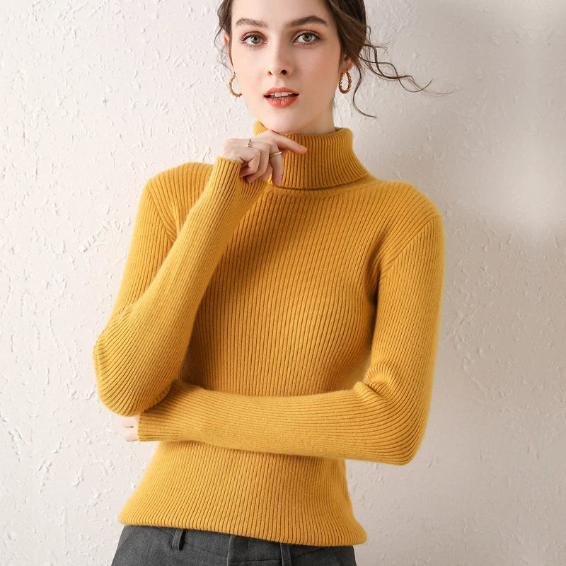 Sweater Women New Arrival 2025 Autumn Winter Turtleneck Sweaters Korean Style Simple Base Layer Pullover Thick Solid Slim Tops