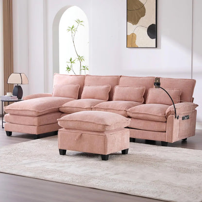 Modern U Shape Sectional Sofa Cloud Couch, 110" Upholstery Chenille Fabric Modular Couch, Comfy 4 Seat Sleeper Sofa With Double