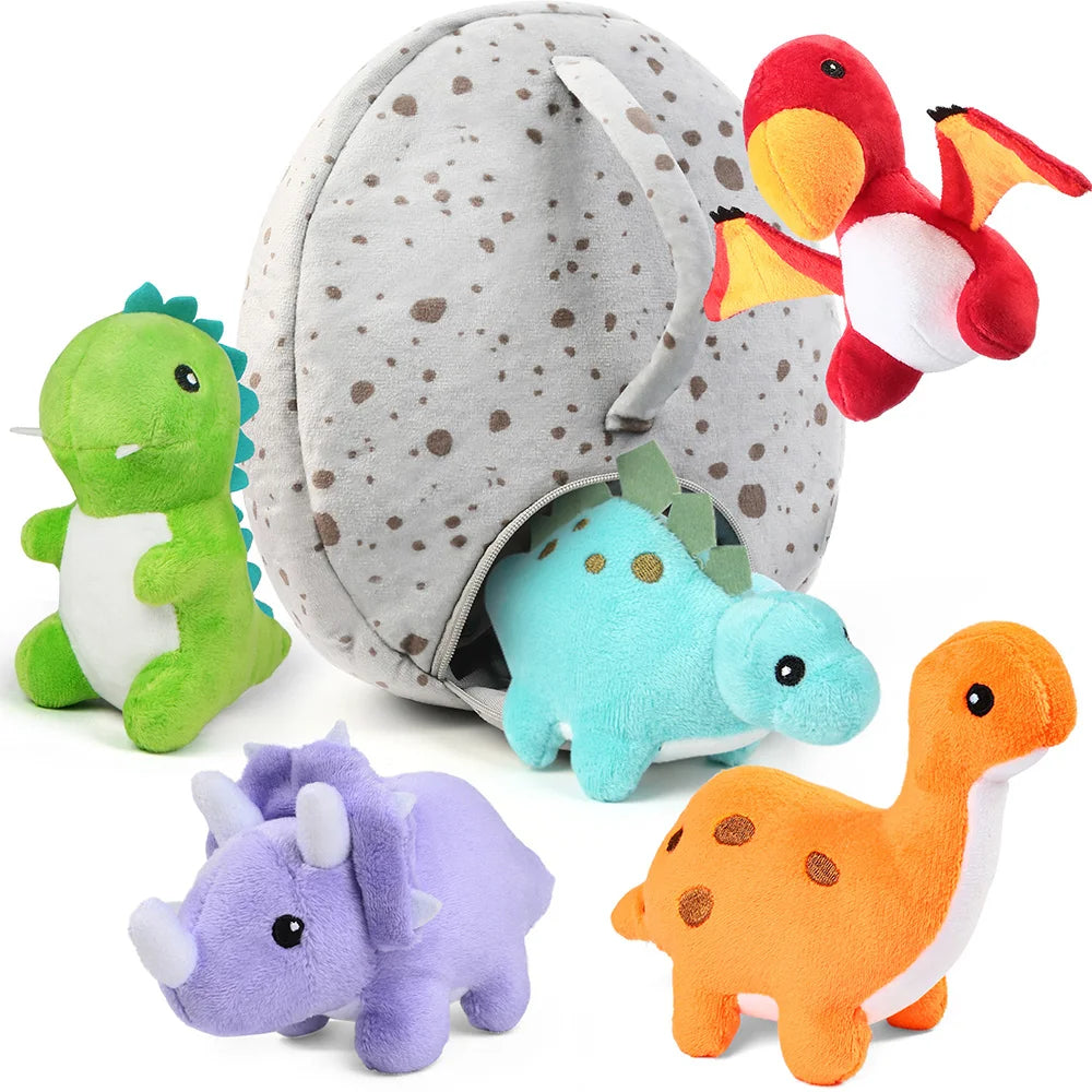 Dinosaur Stuffed Animals, 5 Small Dinosaur Plush Dolls Egg Bag Toys, Dino Plushies for Kids Girls Boys Birthday Christmas Gifts