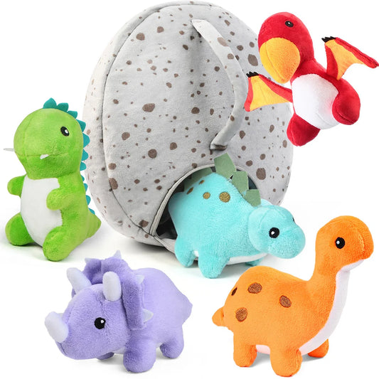 Dinosaur Stuffed Animals, 5 Small Dinosaur Plush Dolls Egg Bag Toys, Dino Plushies for Kids Girls Boys Birthday Christmas Gifts