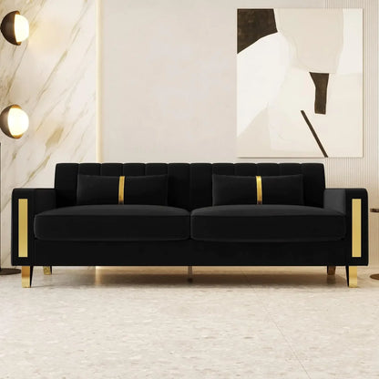 Black Chesterfield Velvet Couch for Living Room,3 Seater Tufted Sofa with Gold Metal Legs, Large Upholstered Comfy, Customized