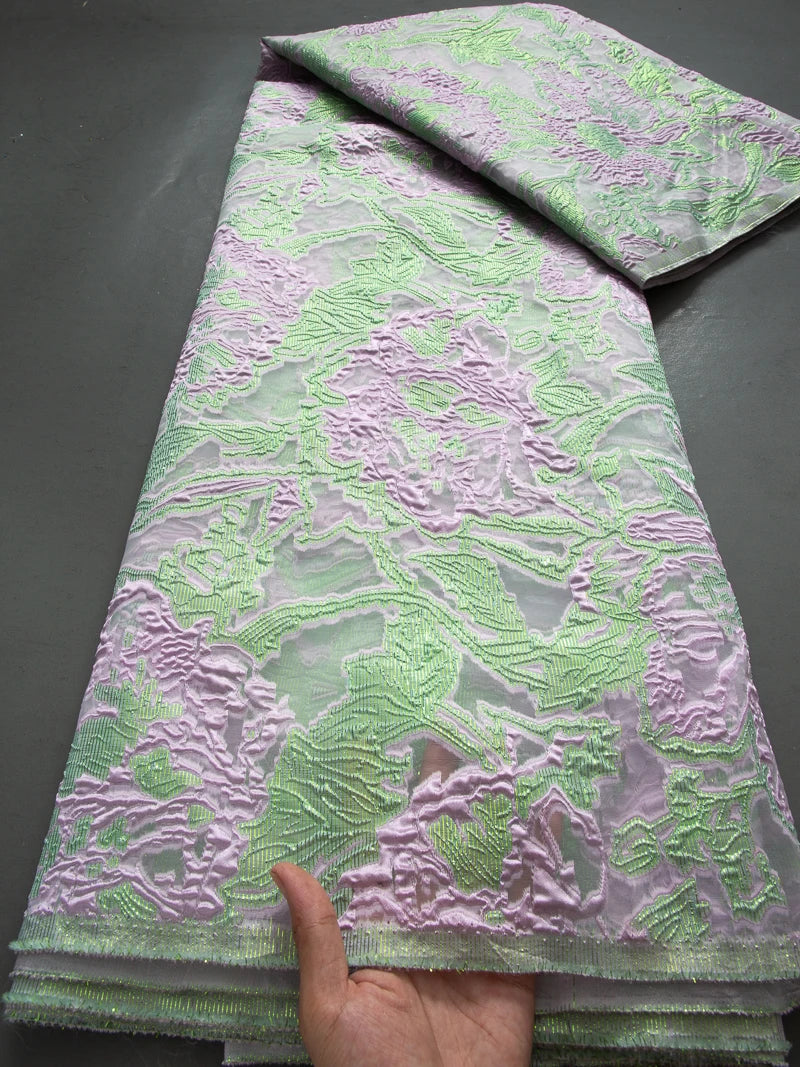 Latest Nigerian Laces Fabric 2025 Luxury 5 Yards African Jacquard Brocade Lace Fabric for Sewing Family Prom Dresses F4012