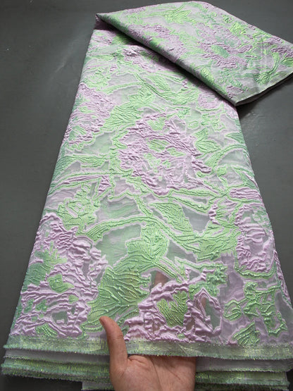 Latest Nigerian Laces Fabric 2025 Luxury 5 Yards African Jacquard Brocade Lace Fabric for Sewing Family Prom Dresses F4012
