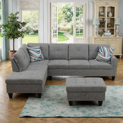 Shaped Couches for Living Room, Sectional Couch Living Room Furniture with Storage Ottoman, Modular Sectional Sofa with Movable