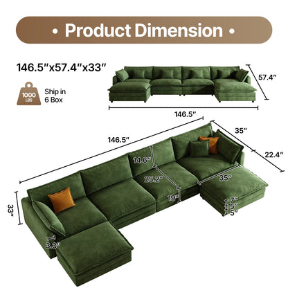 111.5" L Shaped Modern Sofa Modular Sectional Cloud Couch with Ottoman, 4-Seat Chenille Deep Seat Sofa with Pillow for Living Ro
