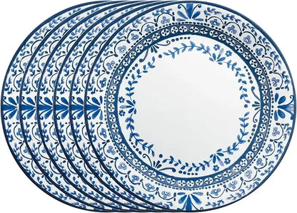 Corelle Vitrelle 6-Piece Dinner Plate Set: Triple Layer Glass, Chip-Resistant, Lightweight, Round Plates in Portofino Pattern