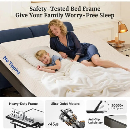 T600 Electric Adjustable Bed Frame with Remote, Massage, USB Ports, Pockets, Nightlight, Quiet Operation, Easy Assemb