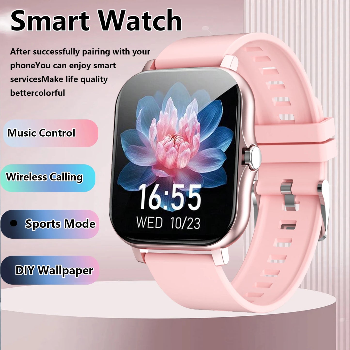 Smartwatch, Wireless Calling/dialing, Message Reminders, Multi-sport Mode, Music Playback, Suitable for IPhone/Android