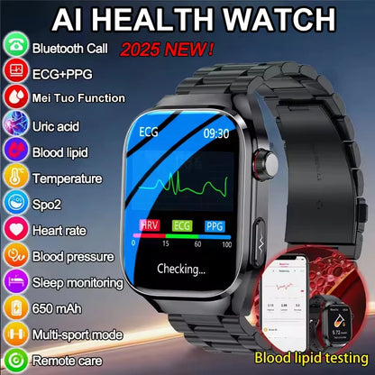 2026 New ECG+PPG Accurate Measure Heart Rate Smart Watch Men Blood Pressure Lipids Uric Acid Bluetooth Call Health Smartwatches