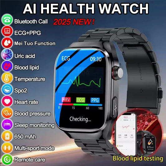 2026 New ECG+PPG Accurate Measure Heart Rate Smart Watch Men Blood Pressure Lipids Uric Acid Bluetooth Call Health Smartwatches