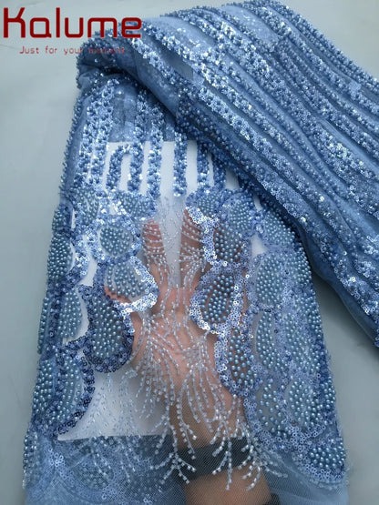 Kalume Lace 2025 African Beaded Tulle Lace Fabric Soft High Quality Mesh Net Lace Fabric with Sequins For Sewing Wedding F4500