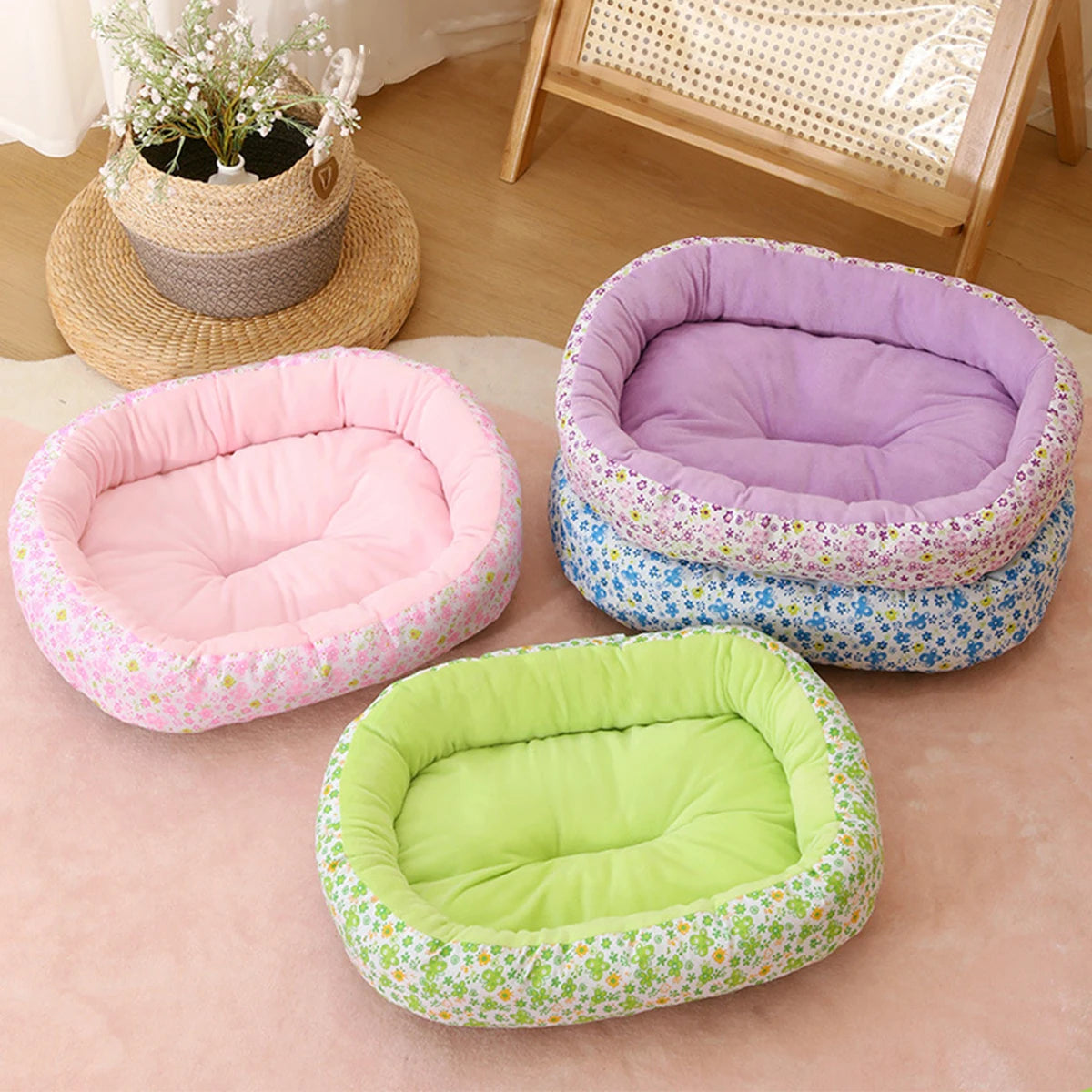 Floral All Season Dog Bed for French Bulldog Chihuahua Soft Cat Bed for Dogs Sleeping Puppy Pad Sofa Dog Bed  Four Color Pet Pad