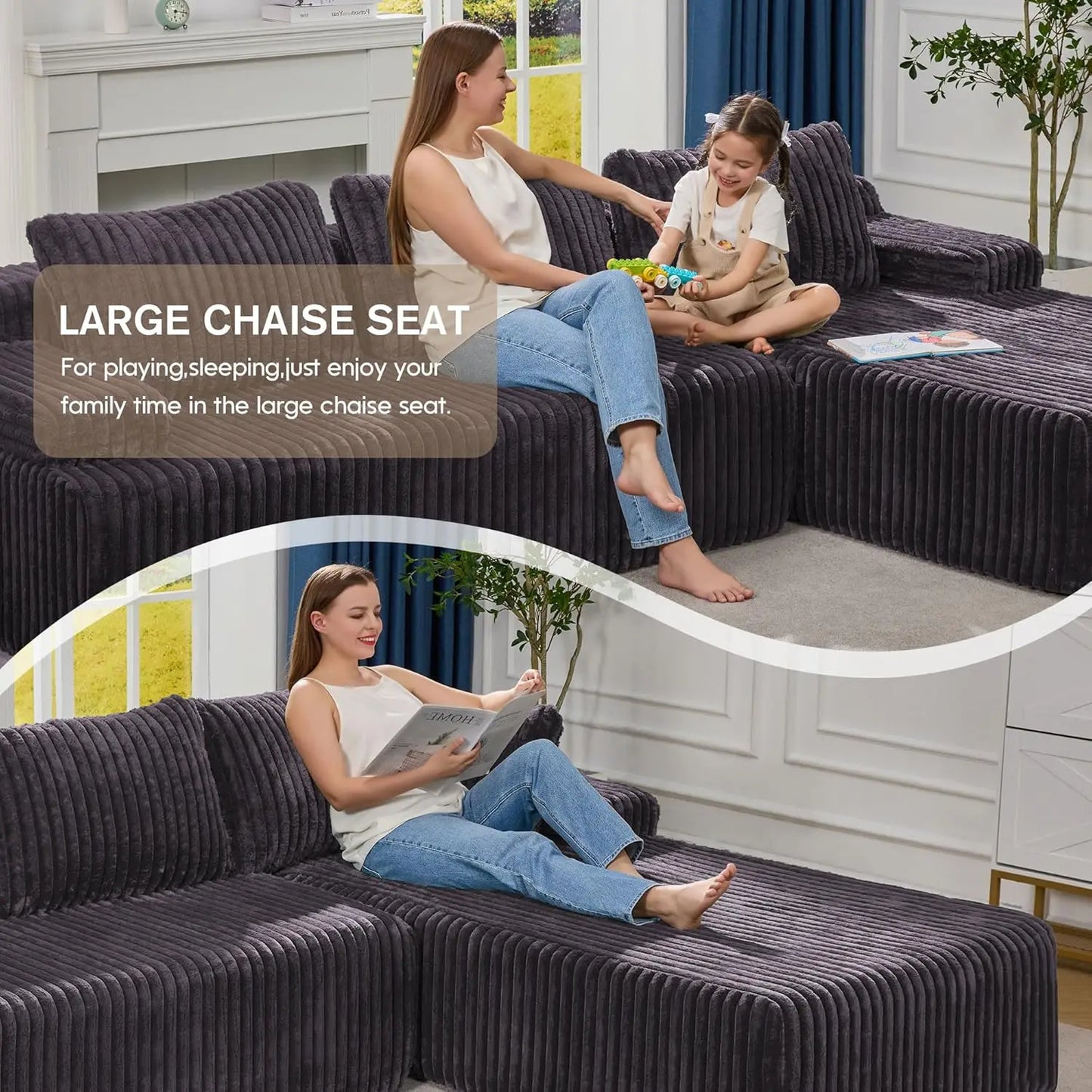 3 Seat L-Shape Memory Foam Modular Sectional Sofa Couch for Living Room Customized Home Furniture