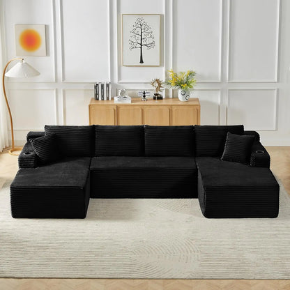 133" Oversized Modular Sectional Cloud Couch With Cup Holders, U Shaped Comfy Boneless Memory Foam Couches For Living Room, Plus