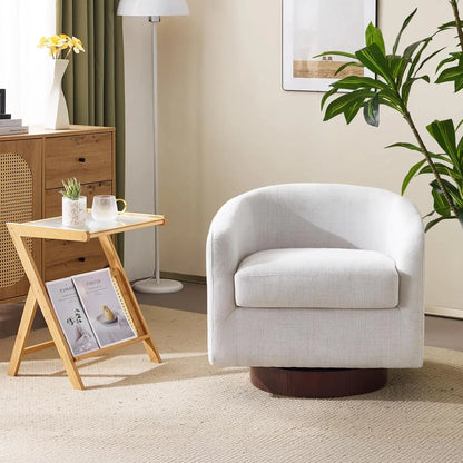 360°Swivel Accent Chair with Engineered Wood Base and Removable Cushion for Living Room, Bedroom, Curved Back Barrel Chair for
