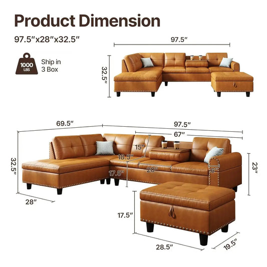 97.5" Oversized Sectional Couch, L Shaped Couchwith Storage Ottoman, Modern Modular Sofa withDeep Seat, Sectional, Customized