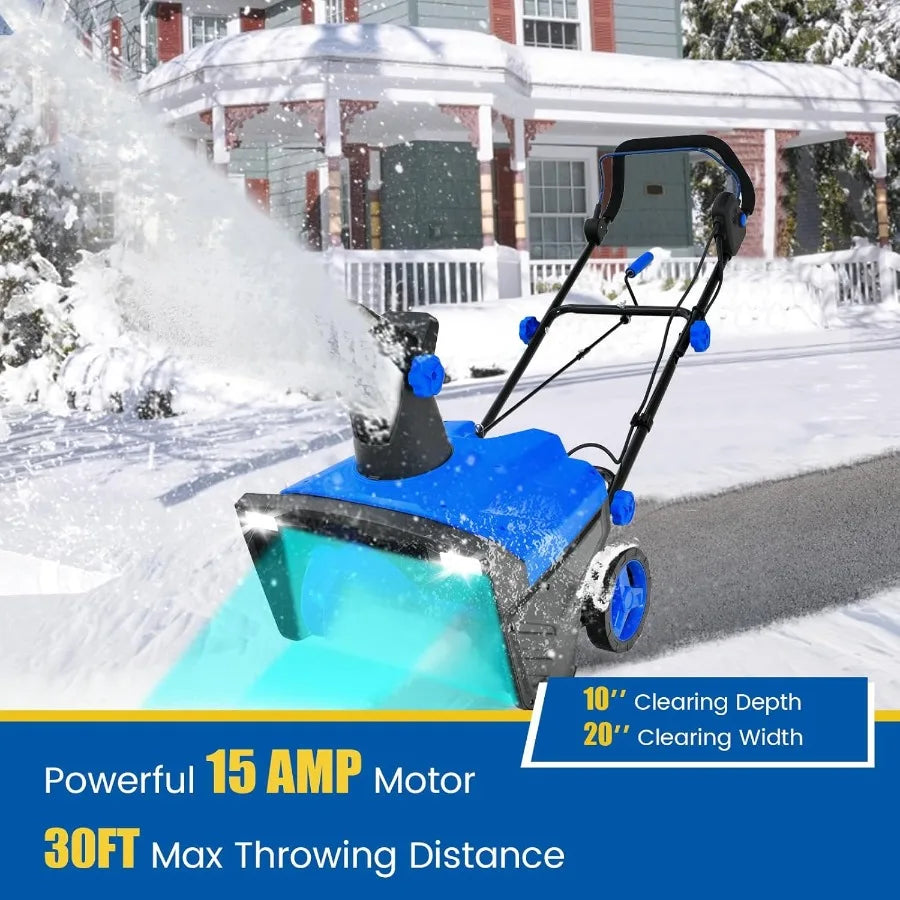 Electric Snow Blower 3190 RPM 20W Corded Snow Thrower w/ 15 AMP Motor 180 Rotating 30 FT Throwing Chute Dual LED Lights HDPE We