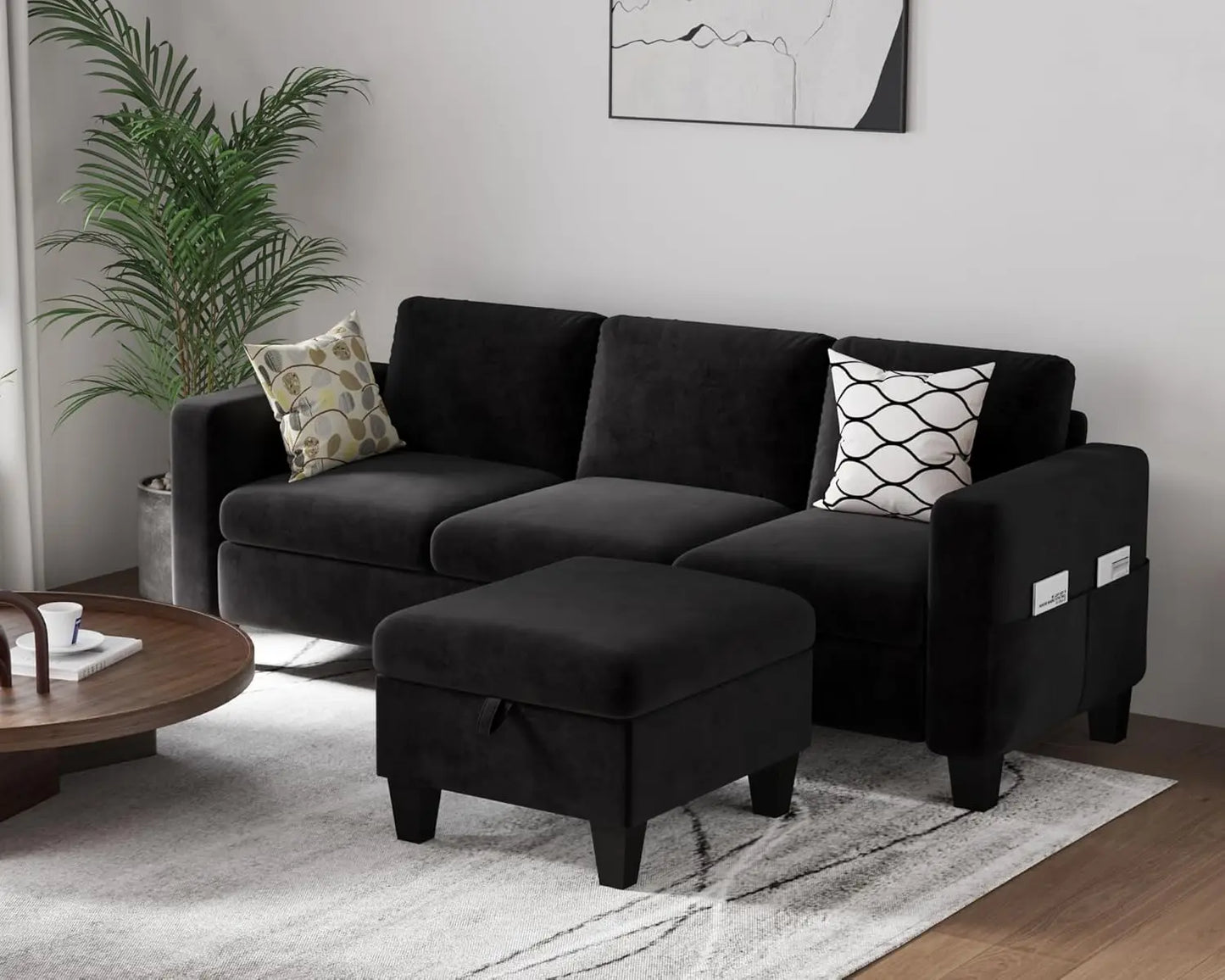 Sectional Couches for Living Room - Convertible L Shaped Couch with Storage Ottoman-Modern Linen Sofa 3 Seater, Customized