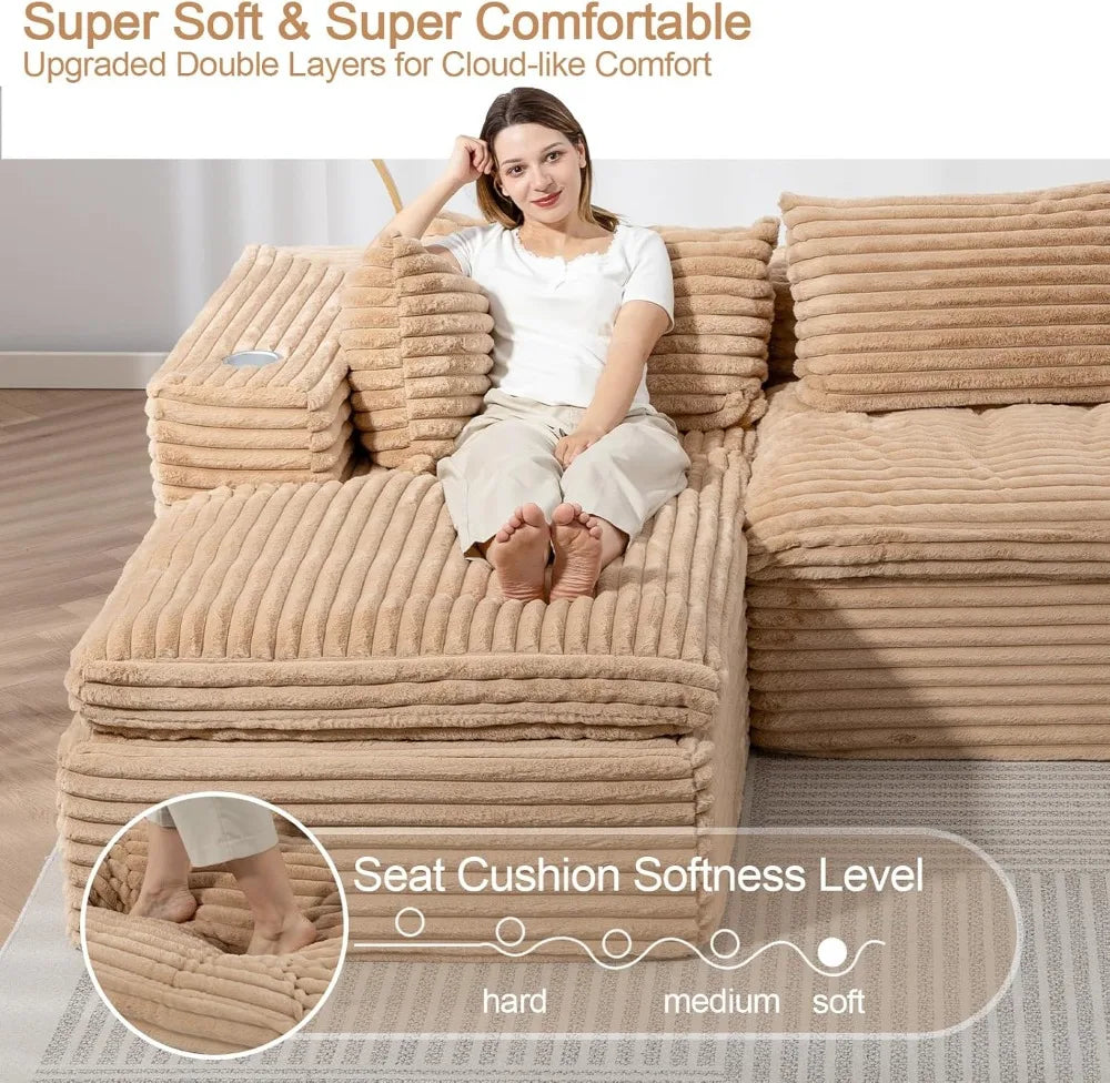 Cloud Modular Sectional Sofa L-Shape Chaise No Assembly, Comfy Boneless Couch for Living Room, Soft Plush 107 in