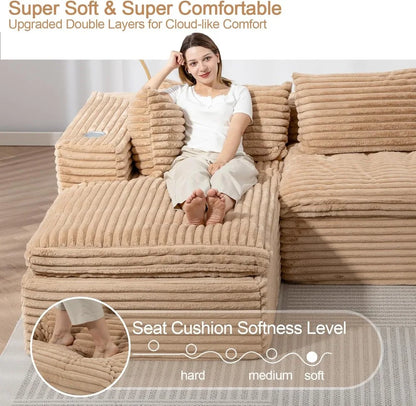 Cloud Modular Sectional Sofa L-Shape Chaise No Assembly, Comfy Boneless Couch for Living Room, Soft Plush 107 in