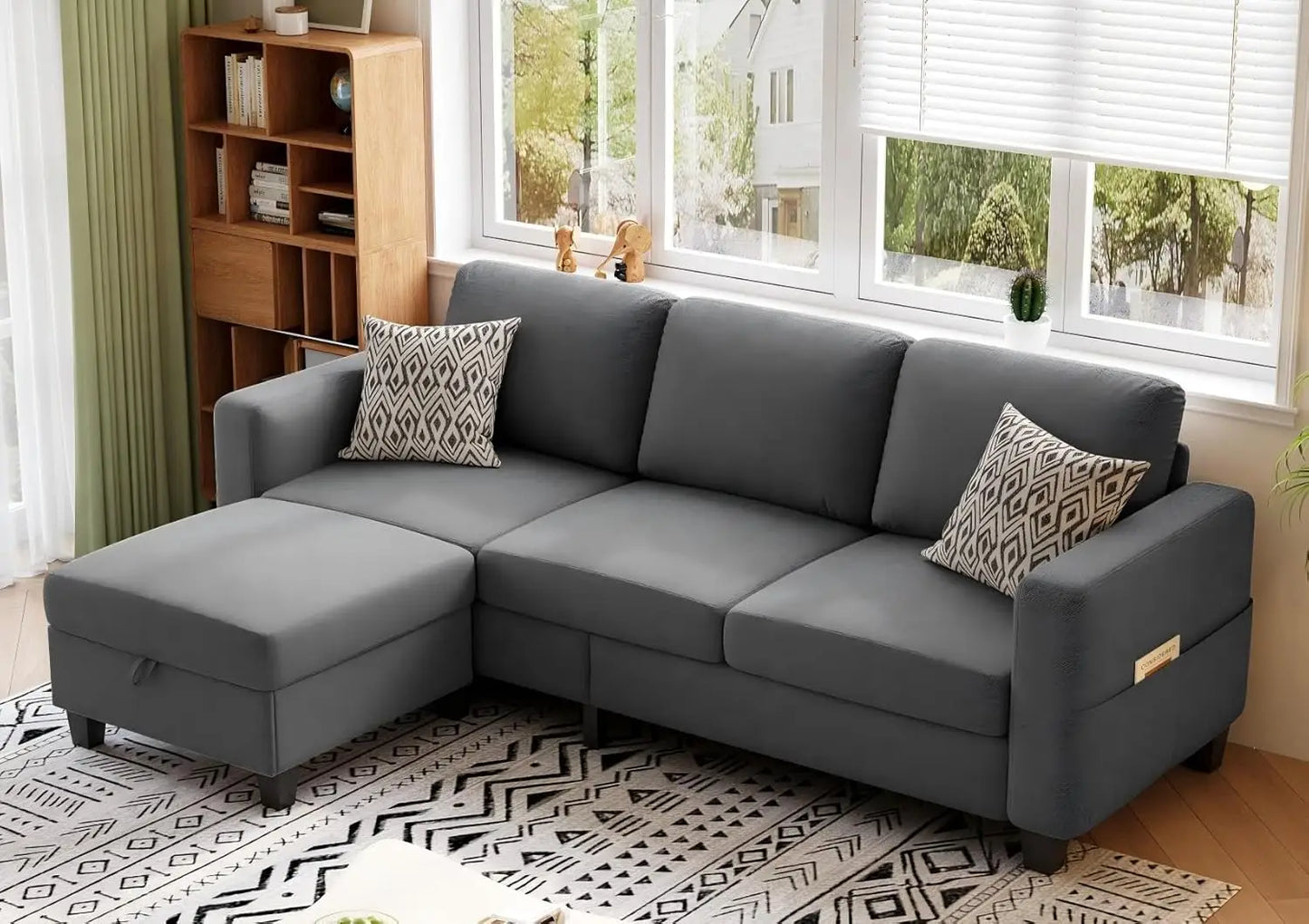 Sectional Couches for Living Room 78" Convertible L Shaped Couch with Storage Ottoman 3 Seater Modern Linen Fabric Sofas