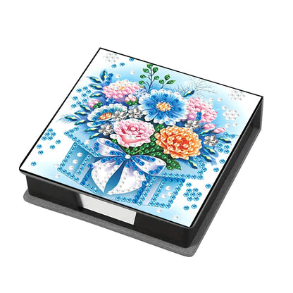 Flowers Leather Diamond Painting Notecard Box Gem Art Sticky Note Holder Gem Painting Memo Pad Holder Mosaic Kit for Home Office