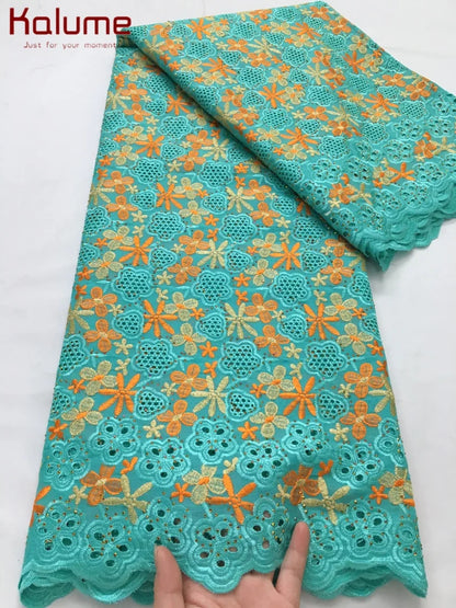 Kalume African Cotton Embroidered Lace Fabric With Stones 2025 Nigerian Swiss Voile Lace Fabric Flower For Sewing Dress F4325