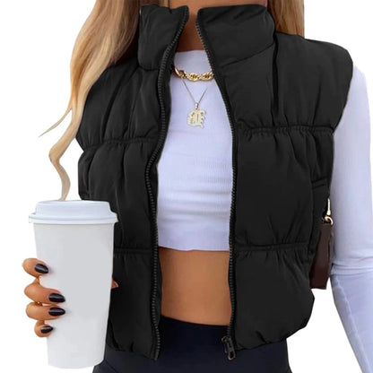 Women s Winter Quilted Waistcoat Solid Color Lightweight Zip Stand Collar Winter Vest Sleeveless Jacket