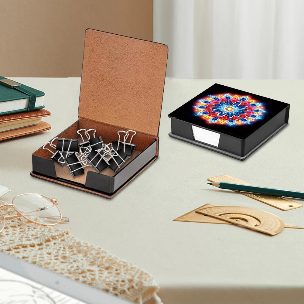 Flowers Leather Diamond Painting Notecard Box Gem Art Sticky Note Holder Gem Painting Memo Pad Holder Mosaic Kit for Home Office