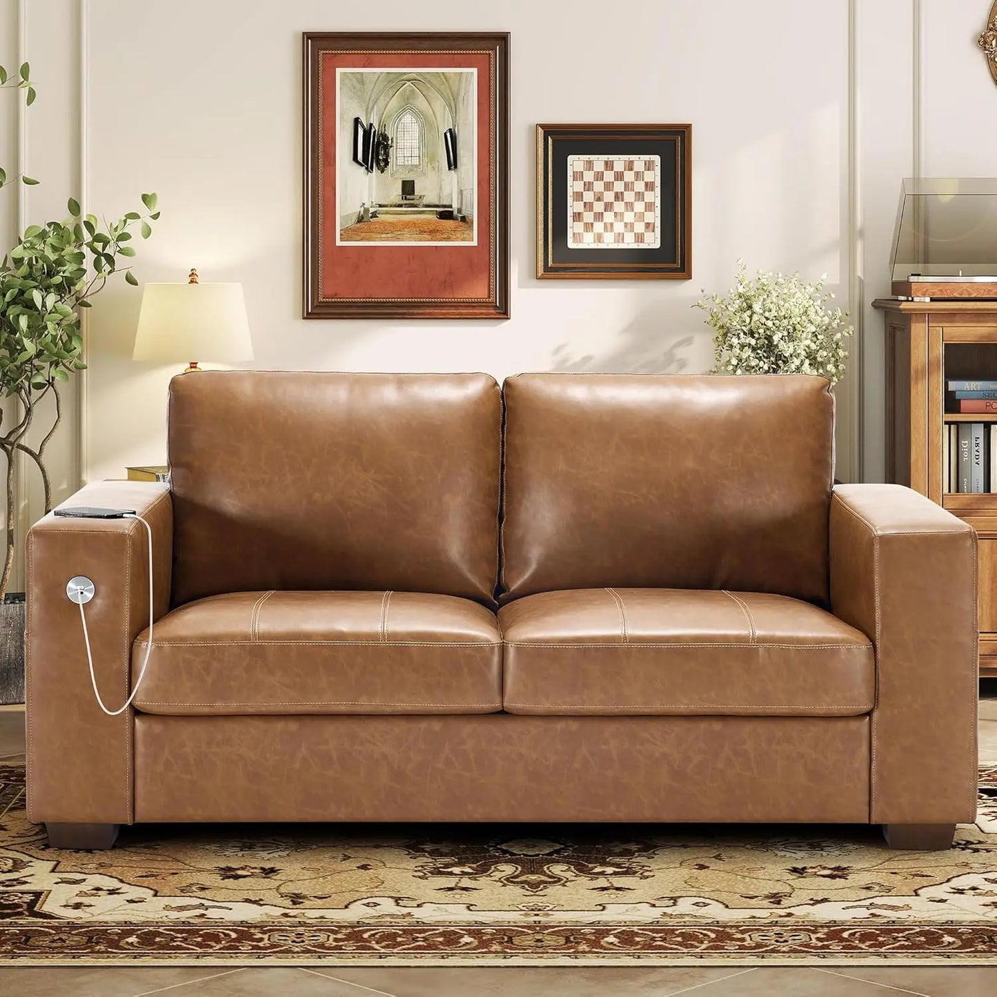 89" Sofa for Living Room, Modern Comfy Sofa with Medium Firm Seat Cushion, Removable Cover,Wide Armrest,USB/Type-C Port