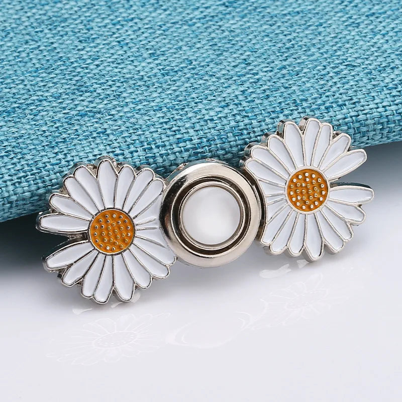 Detachable Pant Waist Tightener Pearl Flower No Sew Waist Buckles for Loose Jeans Dress Fit Instant Pants Button Pins Tightener