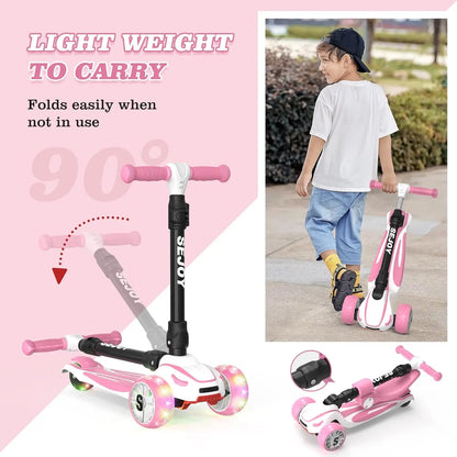 Sejoy Toddler Kick Scooter for Kids with 3 Wheels Extra-Wide Childrens Foldable Toy Scooter with Adjustable Height/Handlebars &