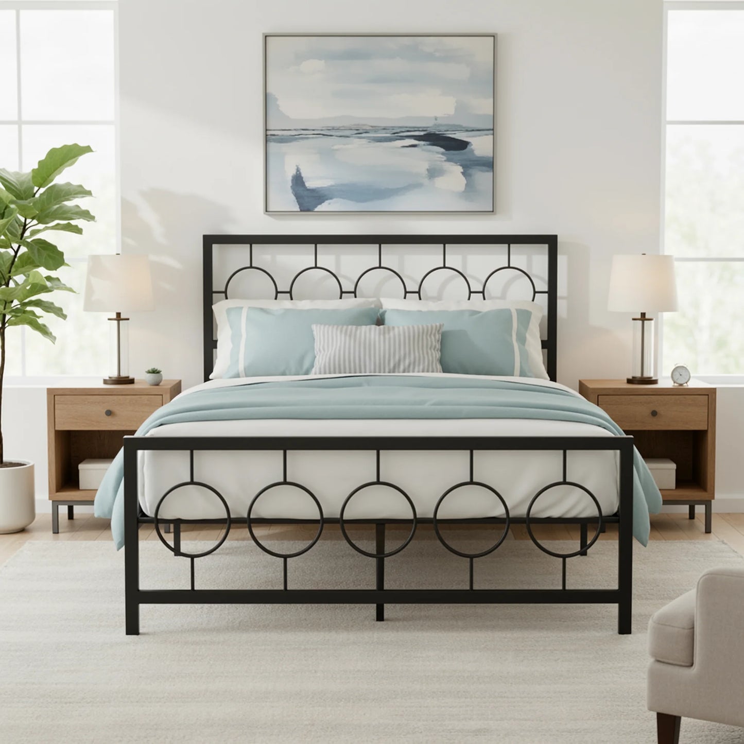 HOOMIC Metal Platform Bed Frame with Vintage Circular Headboard & Footboard, Extra Under-Bed Storage, No Box Spring Needed