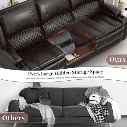 3-Seater Recliner Sofa, Manual Reclining Couch with Multi-Functional Middle Seat, Reclining Sofa for Living Room with Hidden Sto