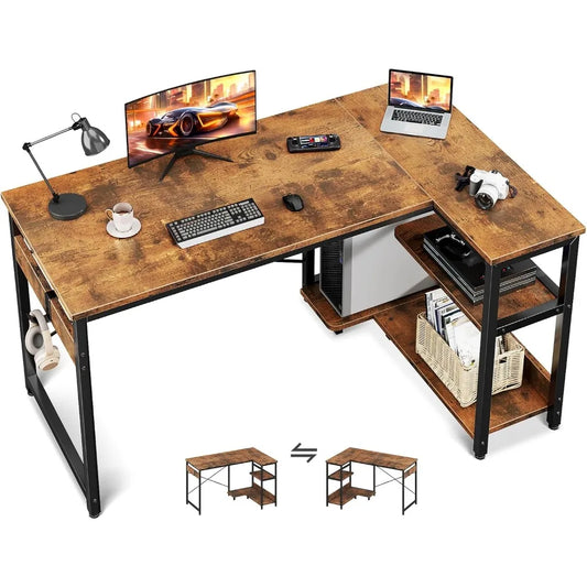 48 Inch Corner Computer Desk with Storage and PC Stand, Compact L-Shaped Desk for Home Office and Gaming