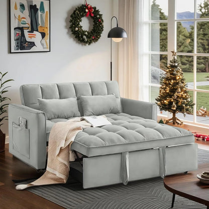 55" Velvet Convertible Queen Sleeper Sofa, Modern Tufted Back Design for Space-Saving Comfort